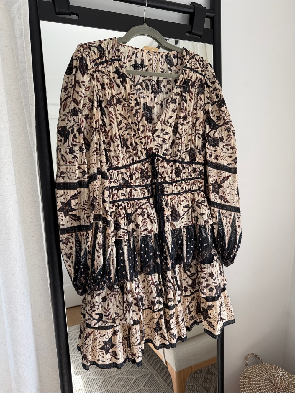 Ulla Johnson Cream and Black Floral Mini Dress
